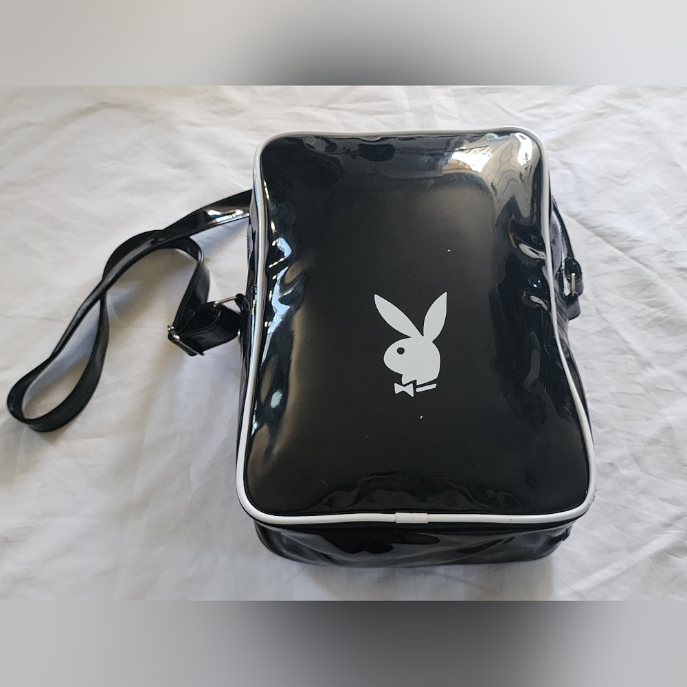 Playboy Black Vinyl Crossbody Bag with White Trim - Picture 2 of 9